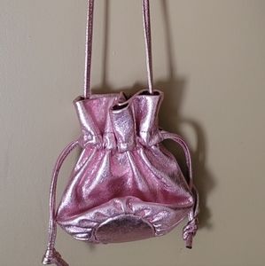 Women's J Crew pink metallic drawstring bucket bag/purse